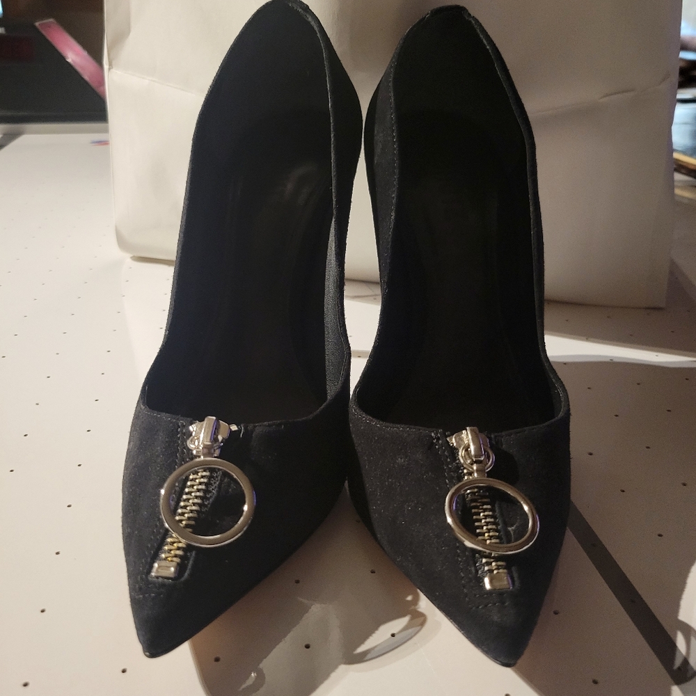 SOLD Black Schutz  Suede Zip up Pointer Shoe
